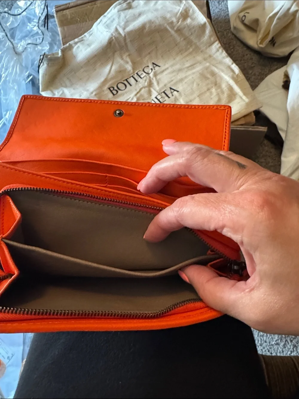 Bottega Veneta Orange Woven Leather Flap Wallet with Python Accents